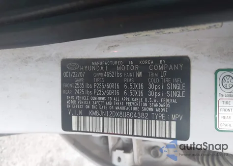 2008 Hyundai Tucson Limited V6/Se from USA, damaged, VIN KM8JN12DX8U804382